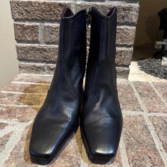 Franco Sarto Bayden Square Toe Boot Black Women's 10 Leather Chic Western - Picture 2 of 16